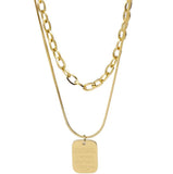 316L Stainless Steel Titanium Golden Square Letter Necklace Double Chain