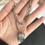 316L Stainless Steel Titanium Golden Square Letter Necklace Double Chain