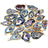 Natural Agate Quartz Slice Geode Crystal Druzy Pendant with Amethyst Point