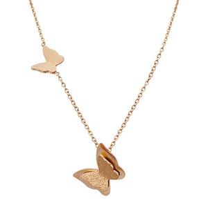 316L Stainless Steel Double Frosted Butterfly Necklace Love Pendant