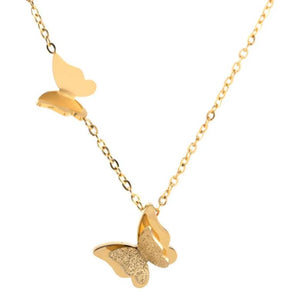 316L Stainless Steel Double Frosted Butterfly Necklace Love Pendant