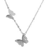 316L Stainless Steel Double Frosted Butterfly Necklace Love Pendant