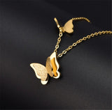 316L Stainless Steel Double Frosted Butterfly Necklace Love Pendant
