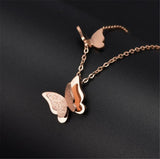 316L Stainless Steel Double Frosted Butterfly Necklace Love Pendant