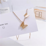 316L Stainless Steel Double Frosted Butterfly Necklace Love Pendant