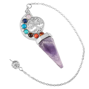 Amethyst Pendant Healing Pointed 7 Chakra Tree of Life Pendulum