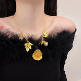 French Retro Petal Pearl Pendant Necklace Chain Leaf Sweater Chain Necklaces