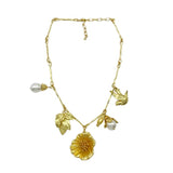 French Retro Petal Pearl Pendant Necklace Chain Leaf Sweater Chain Necklaces