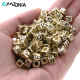 100-500Pcs/Lot 6mm Golden Cube Mixed Alphabet Letter Beads Charms