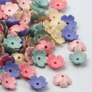 Matte Colored Acrylic Flower Bead Caps 10mm 100pcs