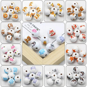 10pcs 15mm Cartoon Animal Wood Beads DIY Accessories