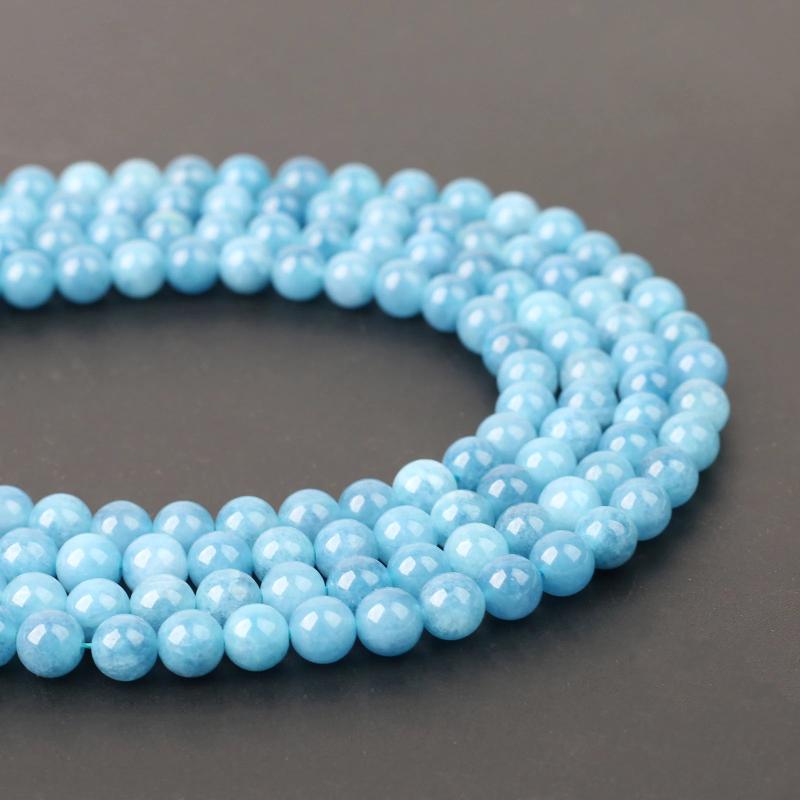 Chalcedony Round Beads for DIY Jewelry Making - Aquamarine Stone