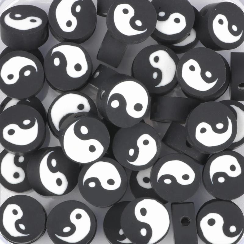 Tai Chi Polymer Clay Beads Flat Round Yin Yang Spacer Loose Beads 50pcs/box