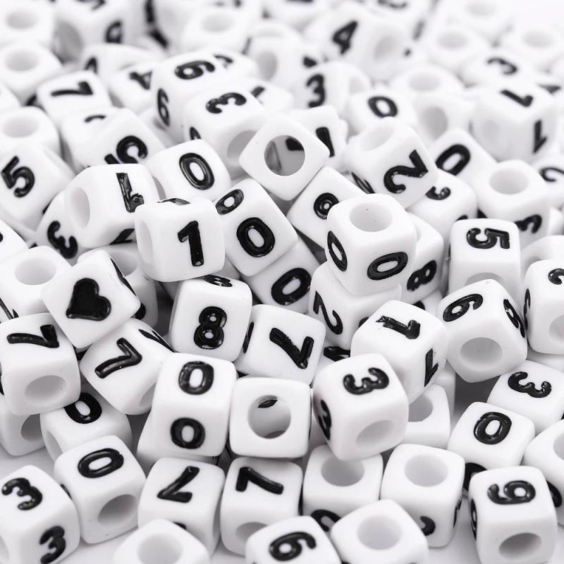 7mm Square Numerals Acrylic Beads Alphabet Spacer for Jewelry Making DIY