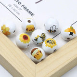 Wooden Beads Cartoon Bumblebee Honey Sunflower 15mm Round Balls