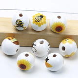 Wooden Beads Cartoon Bumblebee Honey Sunflower 15mm Round Balls