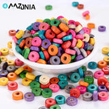 100/200/500pcs 8mm Mixed Natural Wood Beads Flat Round Spacer Beads
