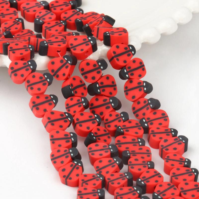 40 pcs 11*8mm Ladybug Polymer Clay Spacer Beads Jewelry Making DIY Bracelet