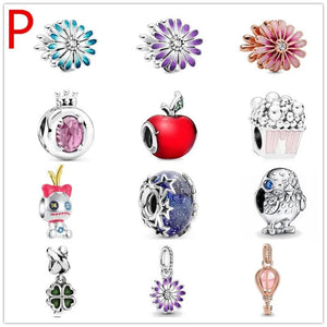 Purple Pink Daisy Dangle Charm Bead Fit Snake Chain Bracelet Bangle