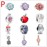 Purple Pink Daisy Dangle Charm Bead Fit Snake Chain Bracelet Bangle