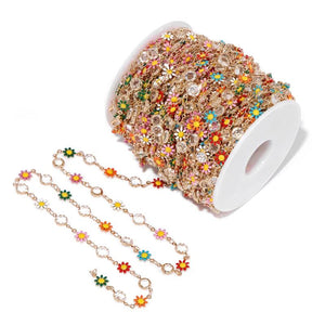 Sun Flower Charm Stainless Steel Chain with Crystals Spacer Beads