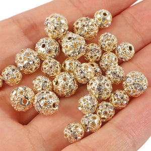 50pcs Crystal Rhinestone Round Ball Spacer Beads for Jewelry