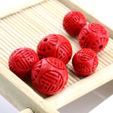 10pcs Natural Red Cinnabars Beads 10-15mm Round Carving Charm Bead DIY Jewelry