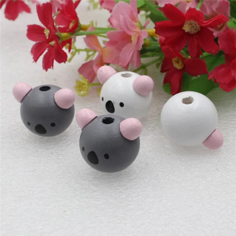 Wooden Koala Head Beads for Baby DIY Pacifier Holder Clip Necklace 10pcs