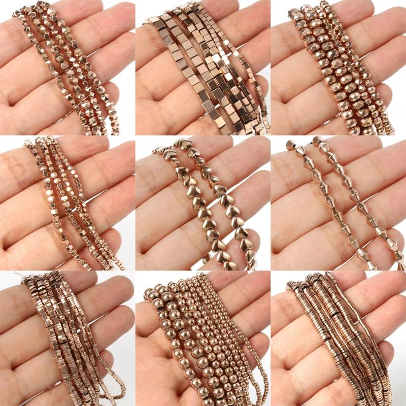 Rose Hematite Stone Beads 2 Hole Square Round Loose Spacer Beads