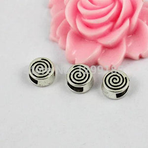 50pcs Tibetan Silver Bronze Flat Round Slider DIY Making Accessories 9x9x5mm