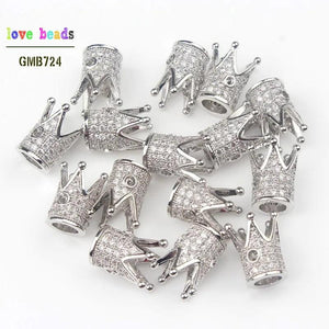 High Metal Brass Micro Pave Crystal CZ Crown Space Beads for DIY Bracelet Making