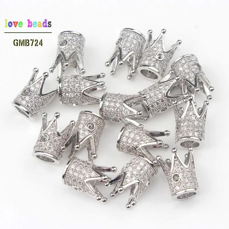 High Metal Brass Micro Pave Crystal CZ Crown Space Beads for DIY Bracelet Making