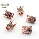 High Metal Brass Micro Pave Crystal CZ Crown Space Beads for DIY Bracelet Making