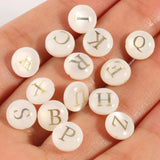 3pcs Natural A-Z Shell Beads Round Flat Alphabet Spacer Beads For Jewelry Making