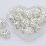 8mm Silver Plated Hollow Flower Round Spacer Beads DIY Jewelry Making