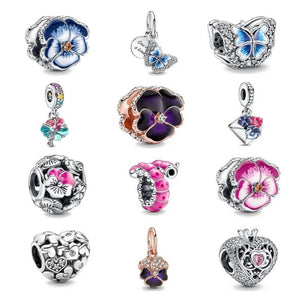 Spring Flower Butterfly Dangle Charms Pendant DIY Beads for Bracelet