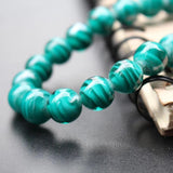 10Pcs 12mm Lampwork Glass Beads Stripes Teal Green Charm Beads for Jewelry DIY