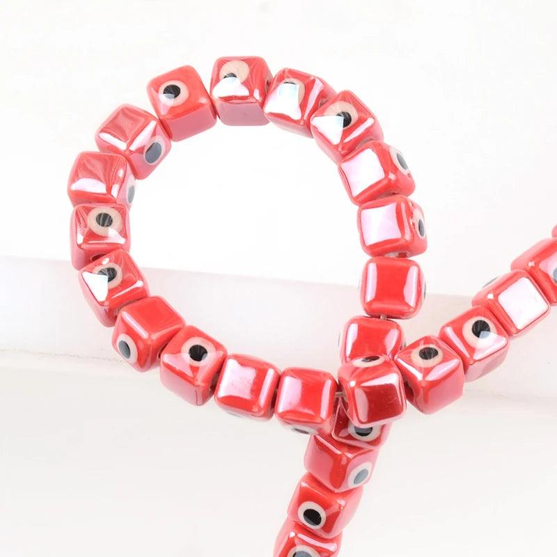 10pcs 6mm Colorful Eye Square Ceramic Beads DIY Porcelain Pendants