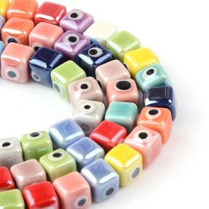 10pcs 6mm Colorful Eye Square Ceramic Beads DIY Porcelain Pendants