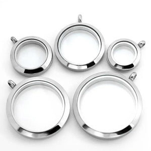 Glass Photo Box Floating Locket Necklace Pendant Stainless Steel Threaded