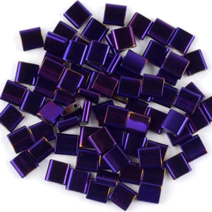 Purple Hematite Double Hole Beads Round Loose 15''