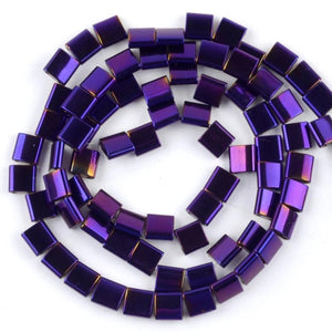 Purple Hematite Double Hole Beads Round Loose 15''