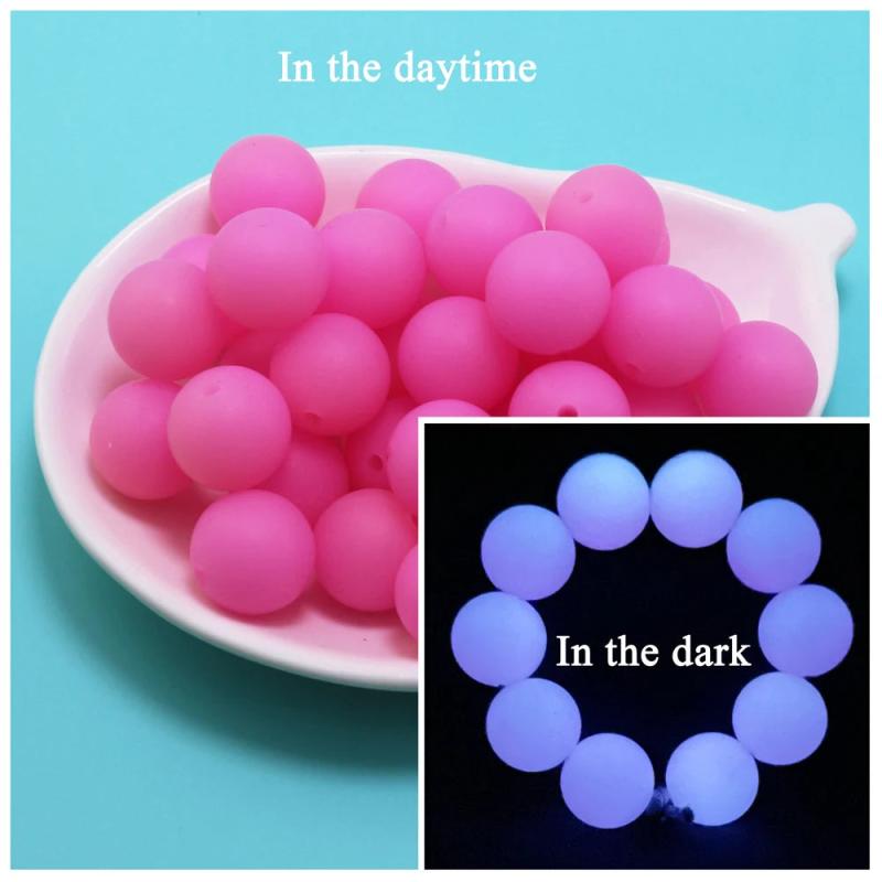 20pcs Luminous Silicone Beads Glow In The Dark Teething Chewable For Infant