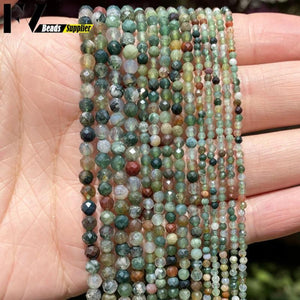 Faceted Round Indian Agate Stone Charms Beads 3 Sizes