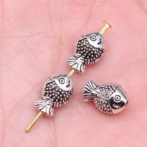 40pcs Antique Silver Fish Beads 12x7mm for DIY Bracelet Making