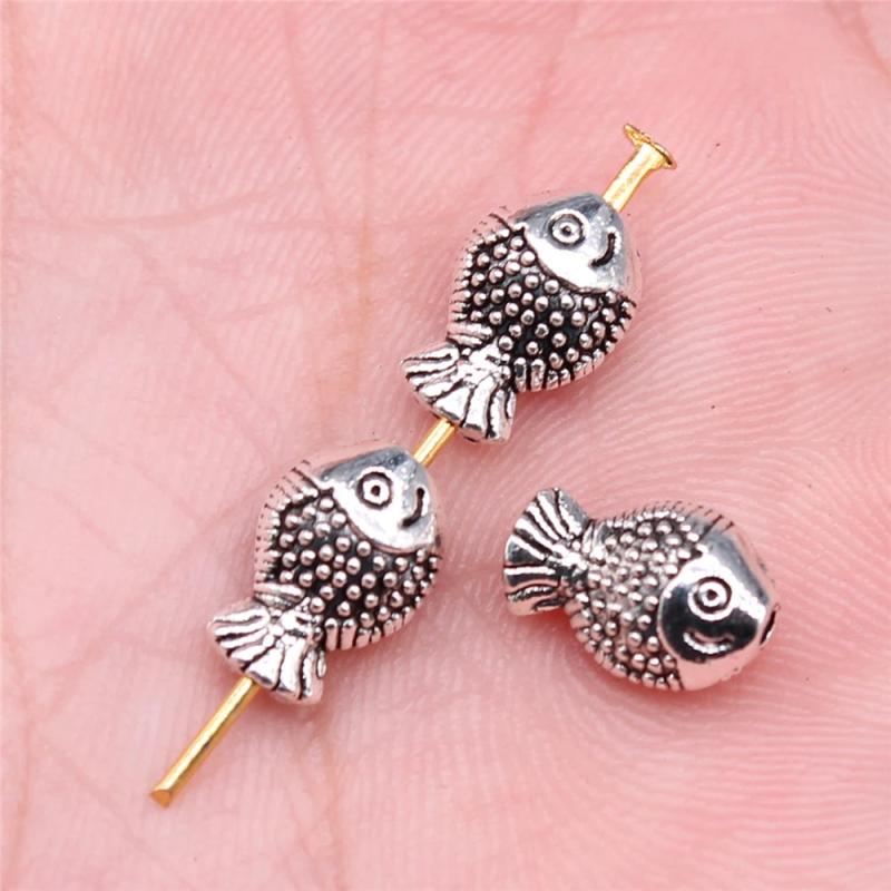 40pcs Antique Silver Fish Beads 12x7mm for DIY Bracelet Making