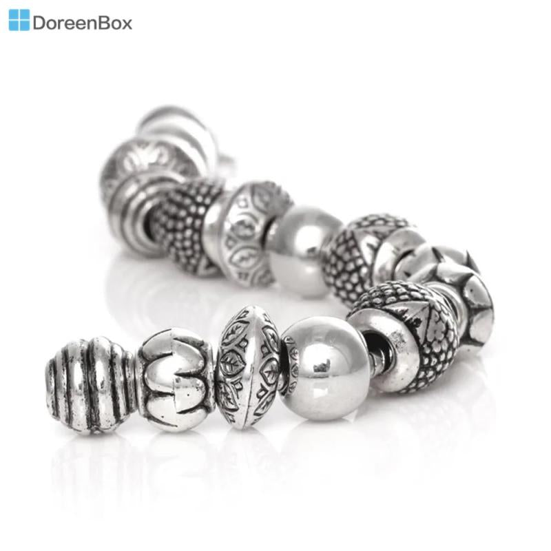50 Mixed Acrylic Beads Silver Spacer Beads European Charm Jewelry Making