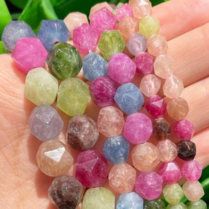 Faceted Tourmaline Stone Round Spacer Beads for Jewelry Making 15'' 6 8 10mm