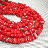 Red Coral Irregular Cylindrical Stone Beads 6x8mm