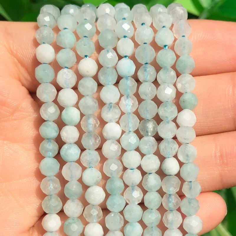 4mm Aquamarines Faceted Stone Beads 15'' Strand
